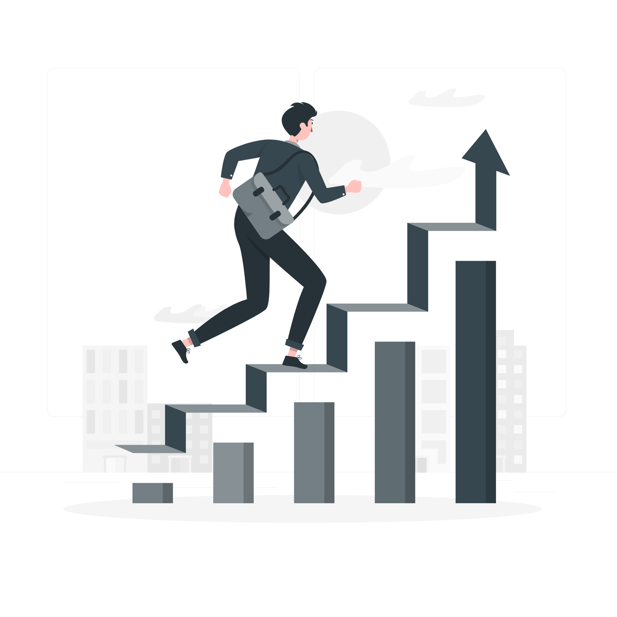 Person climbing bar graph